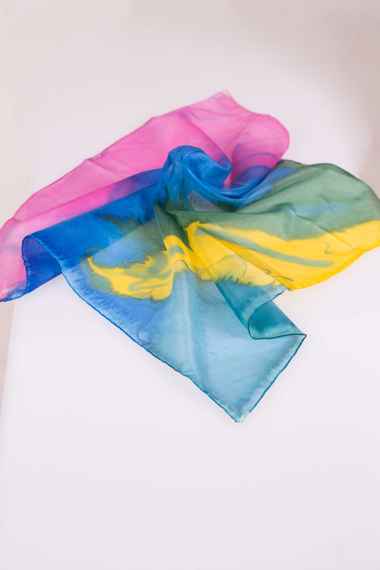 Pañuelo Pongé Seda Natural Pintado a Mano 45x45cm