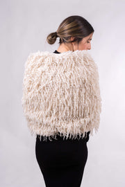 Chal de fiesta Tíboli ,elegante en piel sintética beige o negro – Estilo cálido y sofisticado para bodas y eventos