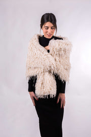 Chal de fiesta Tíboli ,elegante en piel sintética beige o negro – Estilo cálido y sofisticado para bodas y eventos