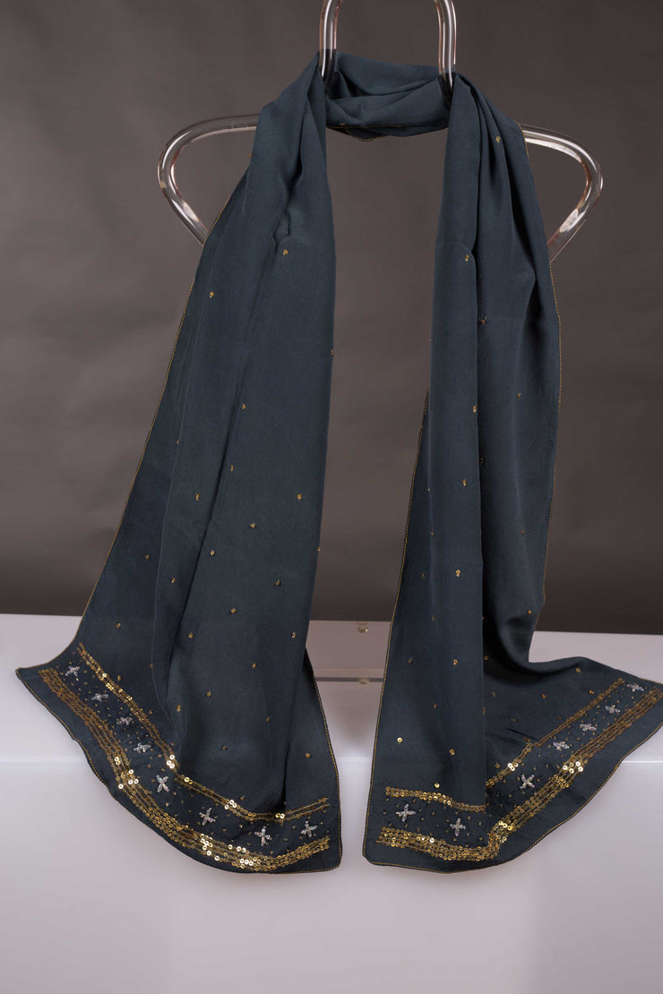 Estola Seda Natural Crepe bordada