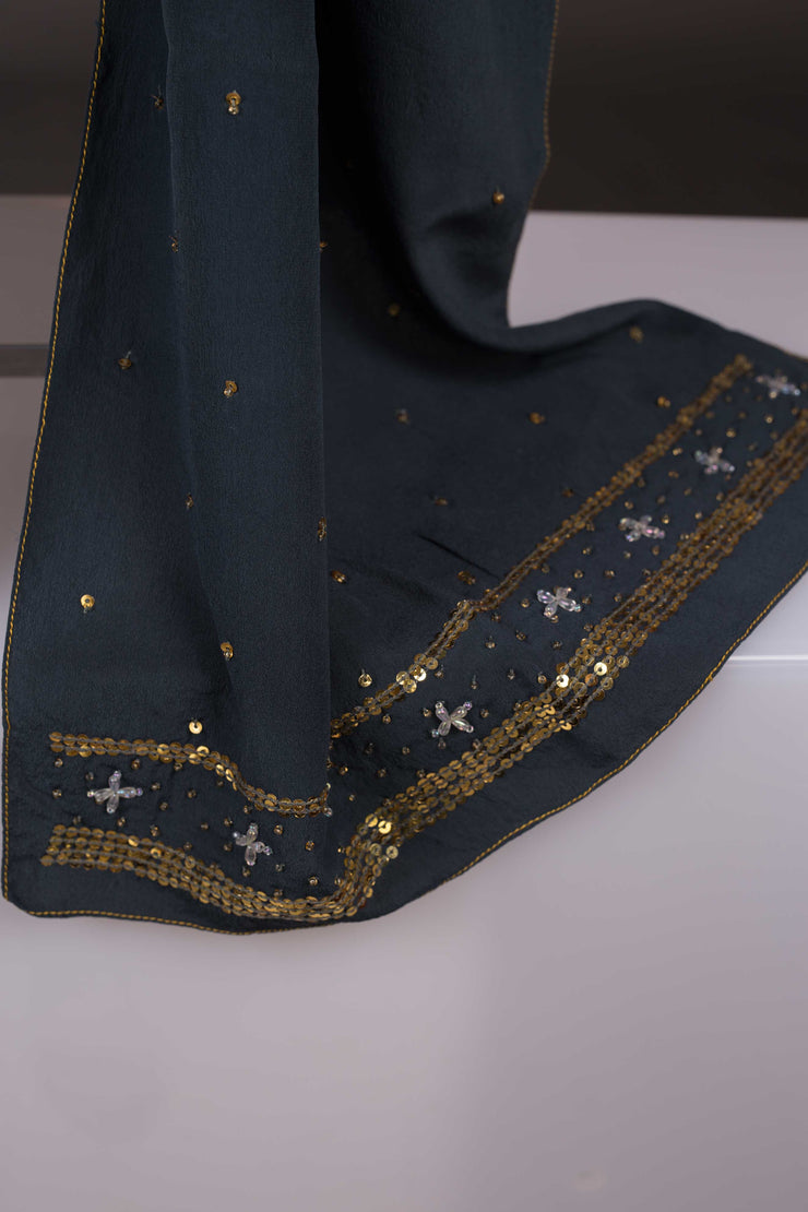 Estola Seda Natural Crepe bordada