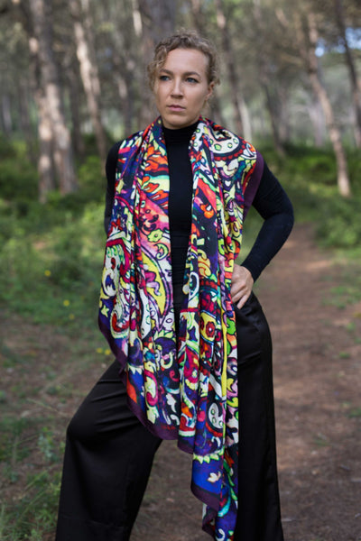 Chal seda natural estampado Liceu