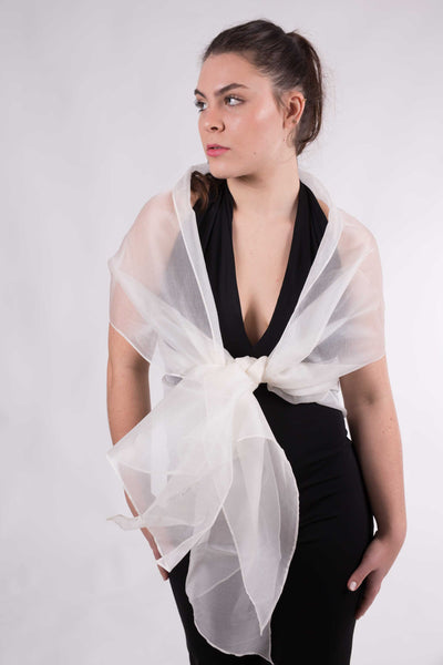 Chal Torera Organza Seda Natural Blanco